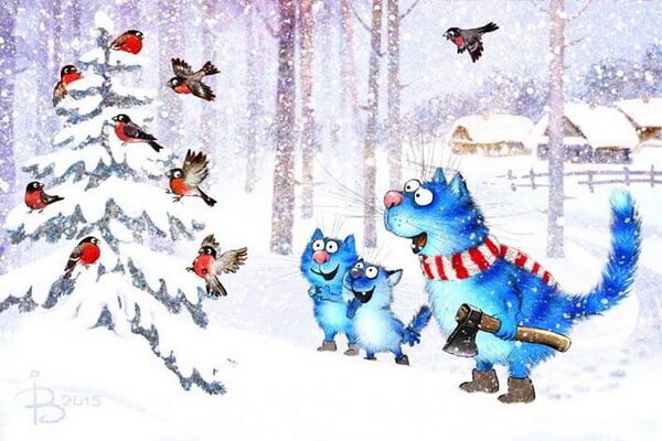 Иллюстрации Ирины Зенюк с синими котами