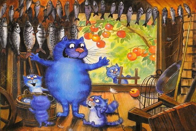 Синие коты Ирины Зенюк на открытках